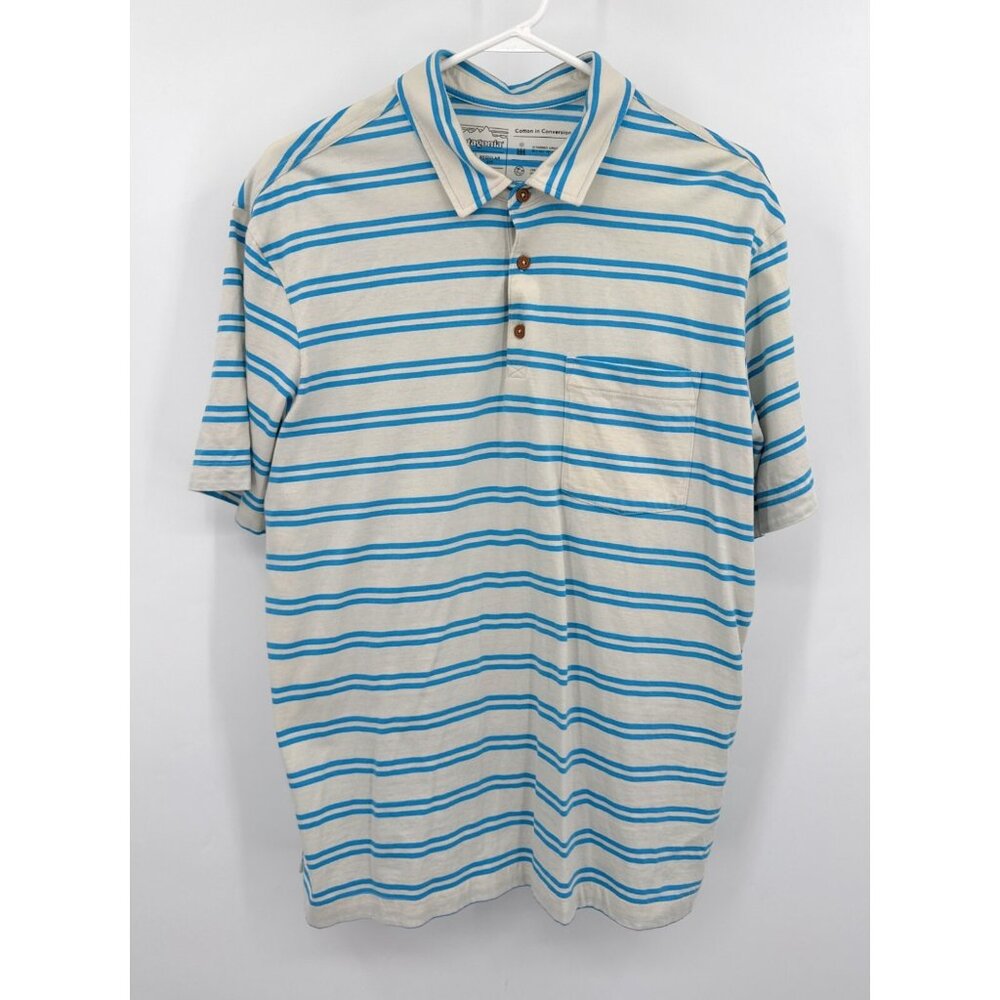 Patagonia Shirt Mens L Blue Striped Cotton In Conversion Polo Short‎ Sleeve